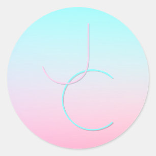 Modern 2 Overlapping Initials   Turquoise Pink Classic Round Sticker