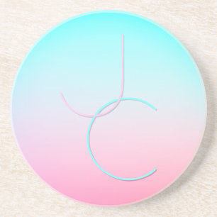 Modern 2 Overlapping Initials Turquoise Pink Coaster