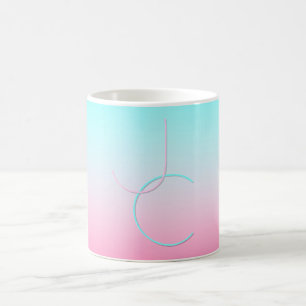 Modern 2 Overlapping Initials Turquoise Pink Coffee Mug