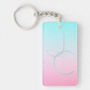 Modern 2 Overlapping Initials   Turquoise Pink Key Ring