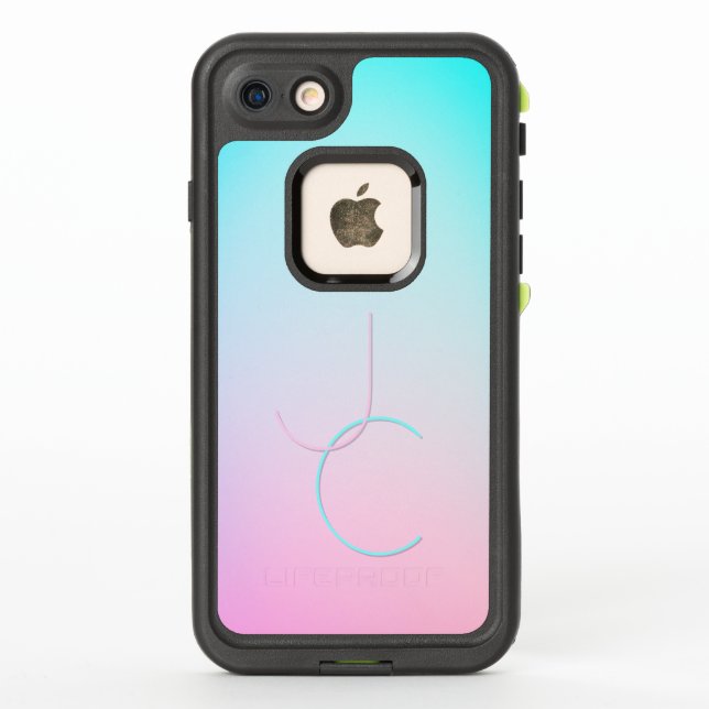 Modern 2 Overlapping Initials | Turquoise Pink LifeProof iPhone Case (Back)