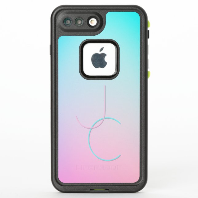 Modern 2 Overlapping Initials | Turquoise Pink LifeProof iPhone Case (Back)