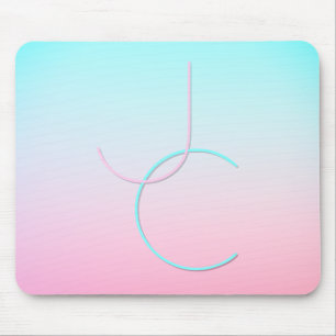Modern 2 Overlapping Initials Turquoise Pink Mouse Pad