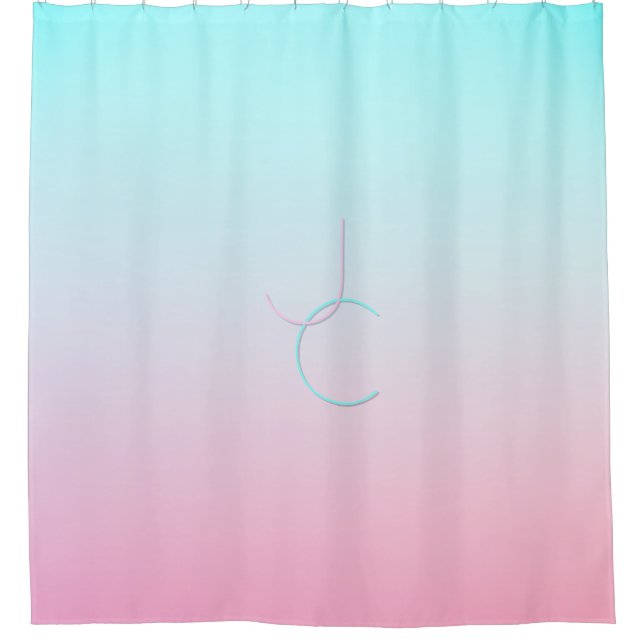 Modern 2 Overlapping Initials | Turquoise Pink Shower Curtain (Front)