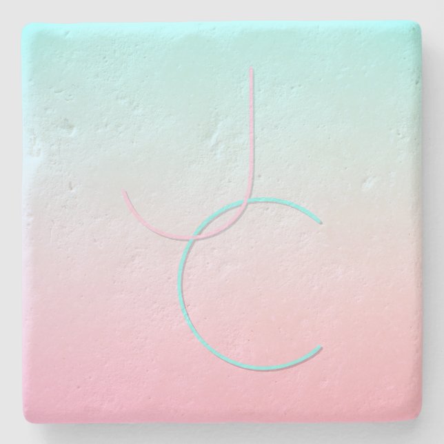 Modern 2 Overlapping Initials | Turquoise Pink Stone Coaster (Front)