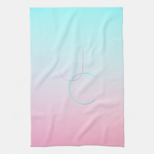 Modern 2 Overlapping Initials Turquoise Pink Tea Towel