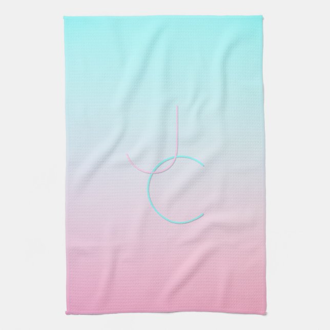 Modern 2 Overlapping Initials | Turquoise Pink Tea Towel (Vertical)
