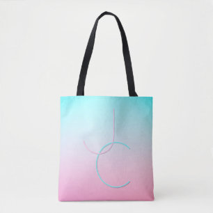 Modern 2 Overlapping Initials Turquoise Pink Tote Bag