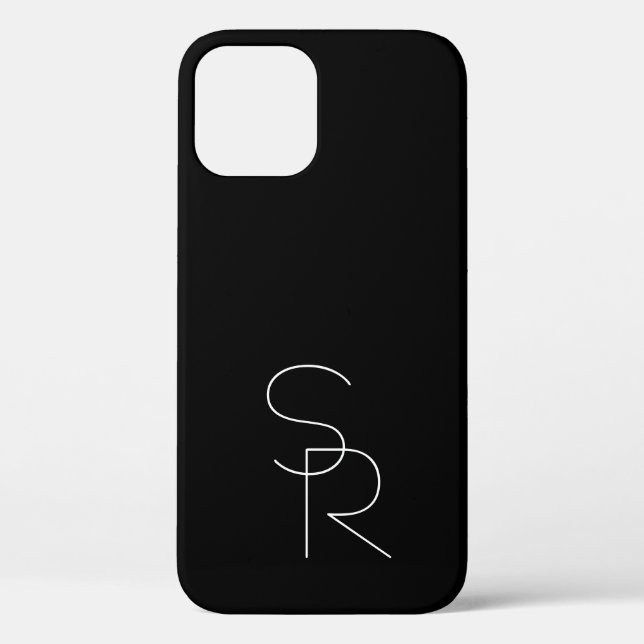 Modern 2 Overlapping Initials | White on Black Case-Mate iPhone Case (Back)