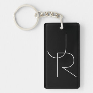 Modern 2 Overlapping Initials White on Black Key Ring