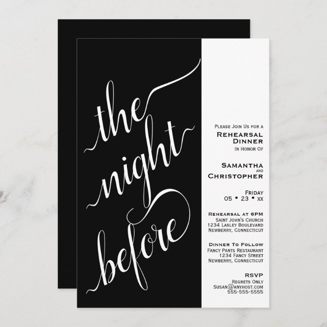 Modern 2 Pane Wedding Rehearsal Dinner Black Invitation (Front/Back)