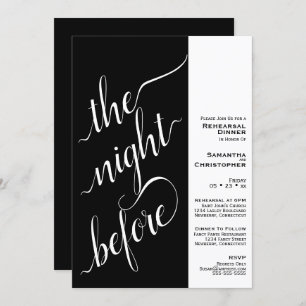 Modern 2 Pane Wedding Rehearsal Dinner Black Invitation