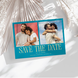 Modern 2-Photo Aqua Blue Wedding Save The Date