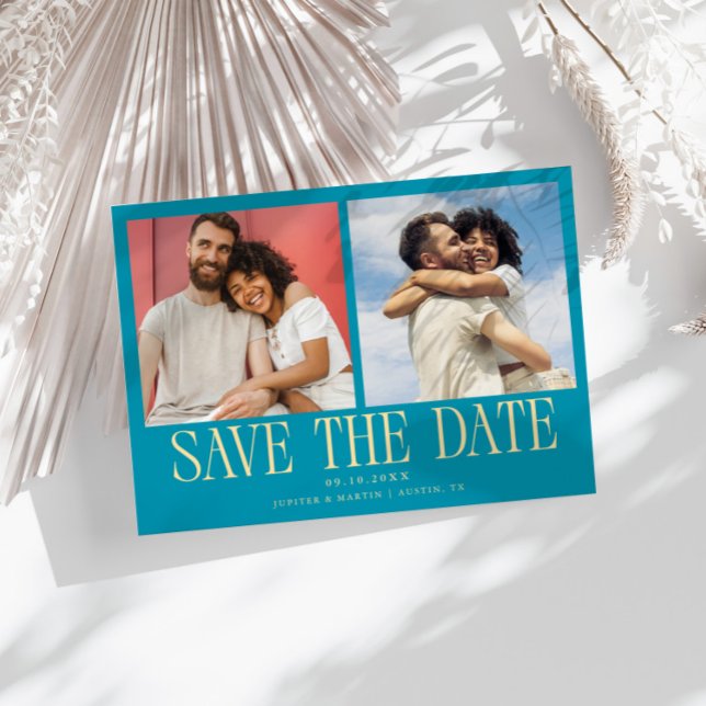 Modern 2-Photo Aqua Blue Wedding Save The Date (Creator Uploaded)