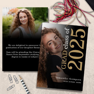 Modern 2 photo Black Gold 2022 Graduation Announcement