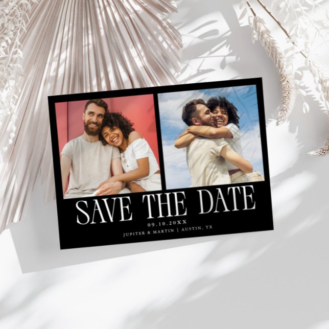 Modern 2-Photo Black Wedding Save The Date (Creator Uploaded)