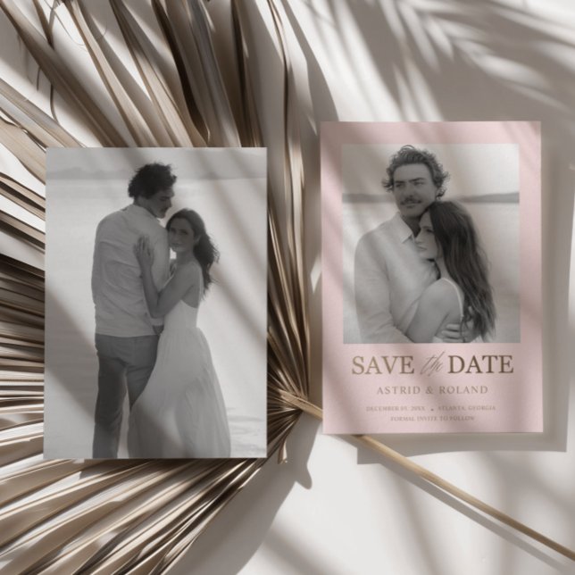 Modern 2 Photo Blush Pink & Gold Save the Date (Creator Uploaded)