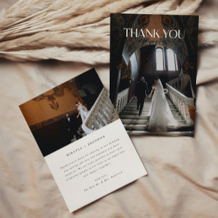 Modern 2-Photo Bold Typography Custom Wedding Thank You Card