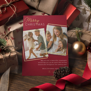 Modern 2 Photo Christmas Foil Holiday Card