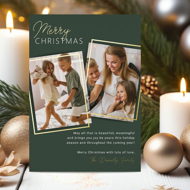 Modern 2 Photo Christmas Foil Holiday Card (Creator Uploaded)
