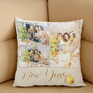 Modern 2-photo Christmas Throw Pillow