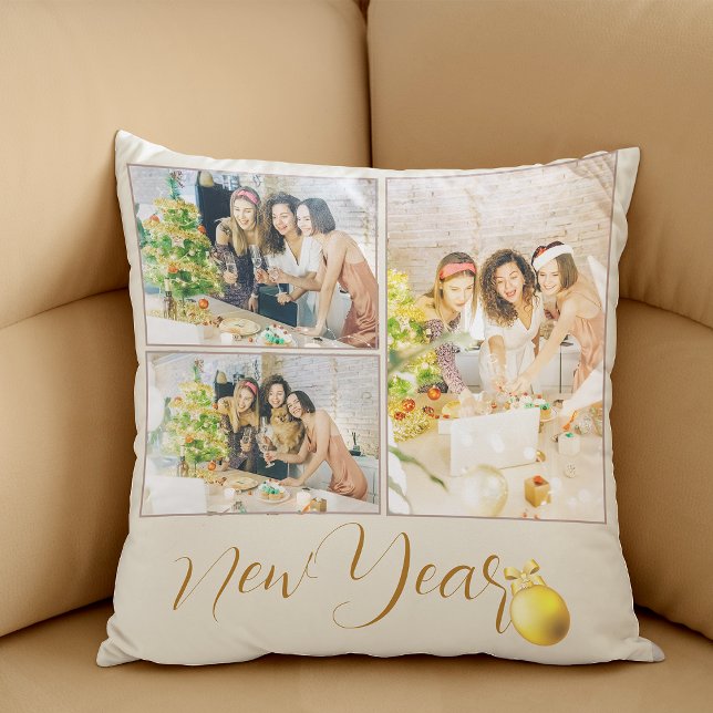 Modern 2-photo Christmas Throw Pillow (Creator Uploaded)