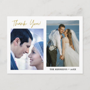 Modern 2 Photo Collage Wedding Thank You Announcement Postcard