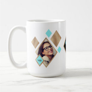 Modern 2 Photo Diamond Geometric with Monogram Coffee Mug