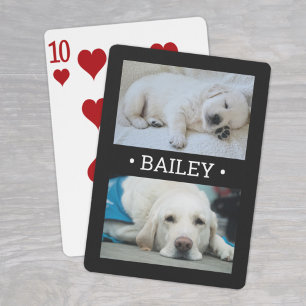 Modern 2 Photo Dog or Any Name Black and White Playing Cards