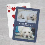 Modern 2 Photo Dog or Any Name Navy Blue and White Playing Cards<br><div class="desc">Share favourite pictures on game night with elegant custom 2 photo playing cards. This template is set up with a pet's name, but is easy to personalise with a family or friend's name, a wedding couple's monogrammed initials, or any wording of your choice. The colours and font style can also...</div>