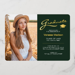 Modern 2 Photo Forest Green & Gold Foil Grad Card