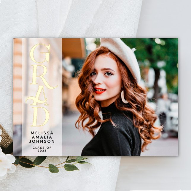 Modern 2 photo Graduation real foil announcement (Creator Uploaded)