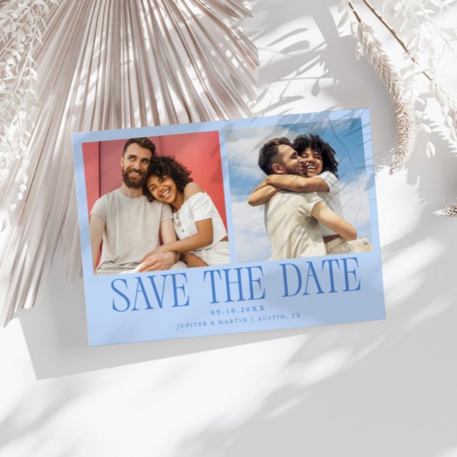 Modern 2-Photo Icy Blue Wedding Save The Date (Creator Uploaded)