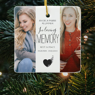 Modern 2 Photo In Loving Memory Christmas Tree Ceramic Ornament