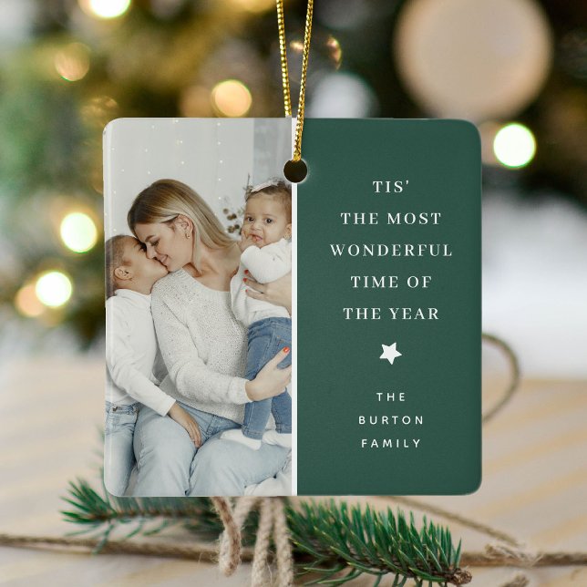 Modern 2 Photo Keepsake Christmas Gift Ceramic Ornament (Creator Uploaded)