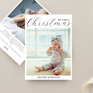 Modern 2 Photo My First Christmas  Baby Holiday Card