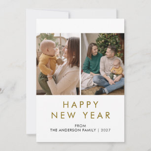Modern 2 Photo New Year Split Layout Holiday Card
