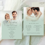 Modern 2 Photo Overlay Script Sage Wedding Program<br><div class="desc">Printable digital download or printed Modern 2 Photos Overlay Script Sage Wedding Program. Contemporary elegance with your photo to the top edge behind a graduated tint layer with the text partially overlaid on top of your image at the bottom. Choose a different photo for the other side. The main header...</div>