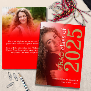 Modern 2 photo Red Gold 2024 Graduation Announcement