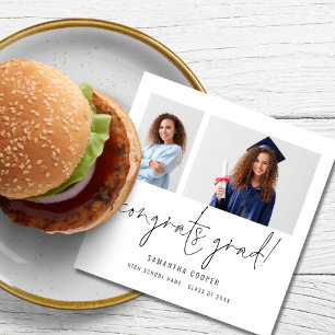 Modern 2 Photo Script Graduation Party Napkin