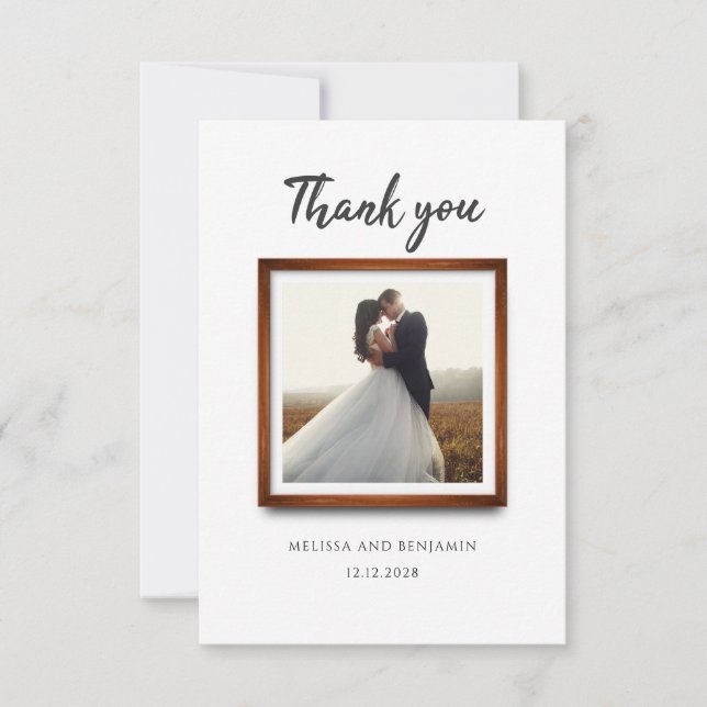 Modern 2 Photo Script Wedding Thank You Card (Front)