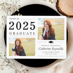 Modern 2 Photo Simple Graduation Announcement Card
