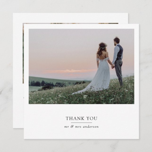Modern 2 Photo Square Wedding  Thank You Card (Front/Back)