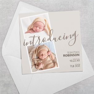 Modern 2 Photo Strip   Gender Neutral Birth Announcement
