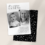Modern 2 Photo Surprise 60th Birthday Party Invitation<br><div class="desc">Celebrate six decades of you with our classically modern 60th birthday invitations. Show guests your journey with a 'now & then' photo, and keep them in the loop with stylishly presented party specifics. Plus, a surprise terrazzo pattern on the reverse ensures your invitations are just as unique as you are....</div>