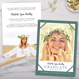 Modern 2 Photo Teal Blue Graduation Announcement