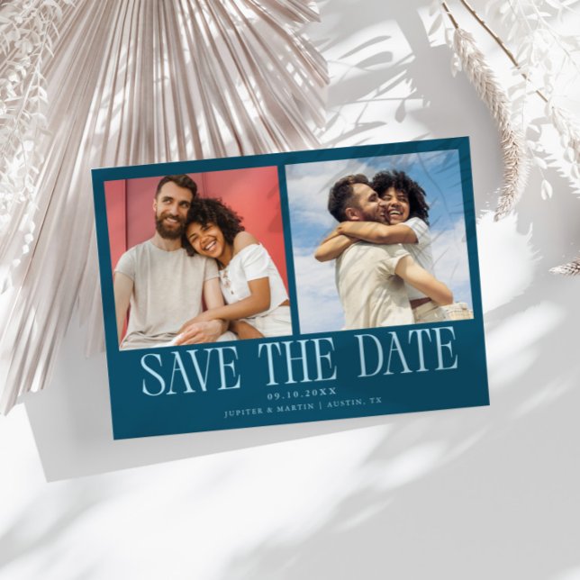 Modern 2-Photo Teal Wedding Save The Date (Creator Uploaded)