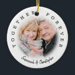 Modern 2 Photo Together Forever Ceramic Ornament<br><div class="desc">Make a loved one smile this valentines day with this sweet 2 sided 2 photo ornament, Featuring a different photo on each side andthe text 'TOGETHER FOREVER' and the couples names. A cute little gift for him or her, for birthdays, anniversaries, and any other occassion. The text font styles, siz...</div>