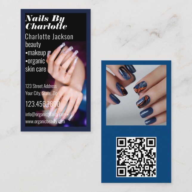 Modern 2 Photo Typography Nail Artist  Business Card (Front/Back)