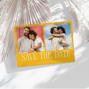 Modern 2-Photo Yellow Wedding Save The Date